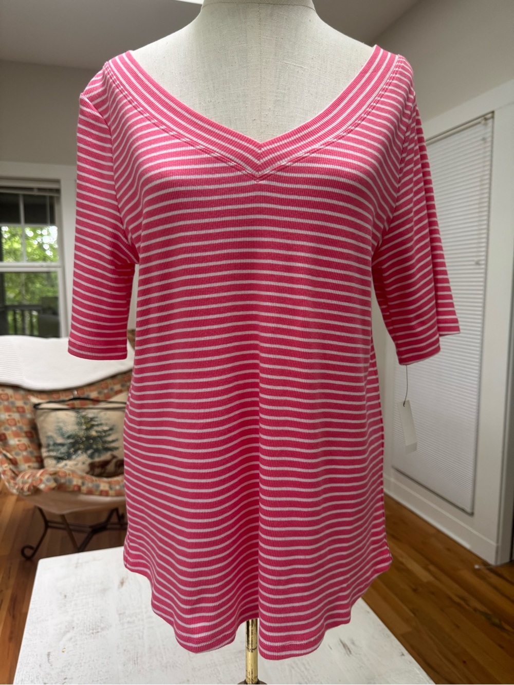 Talbots Pink and White Striped Knit Top